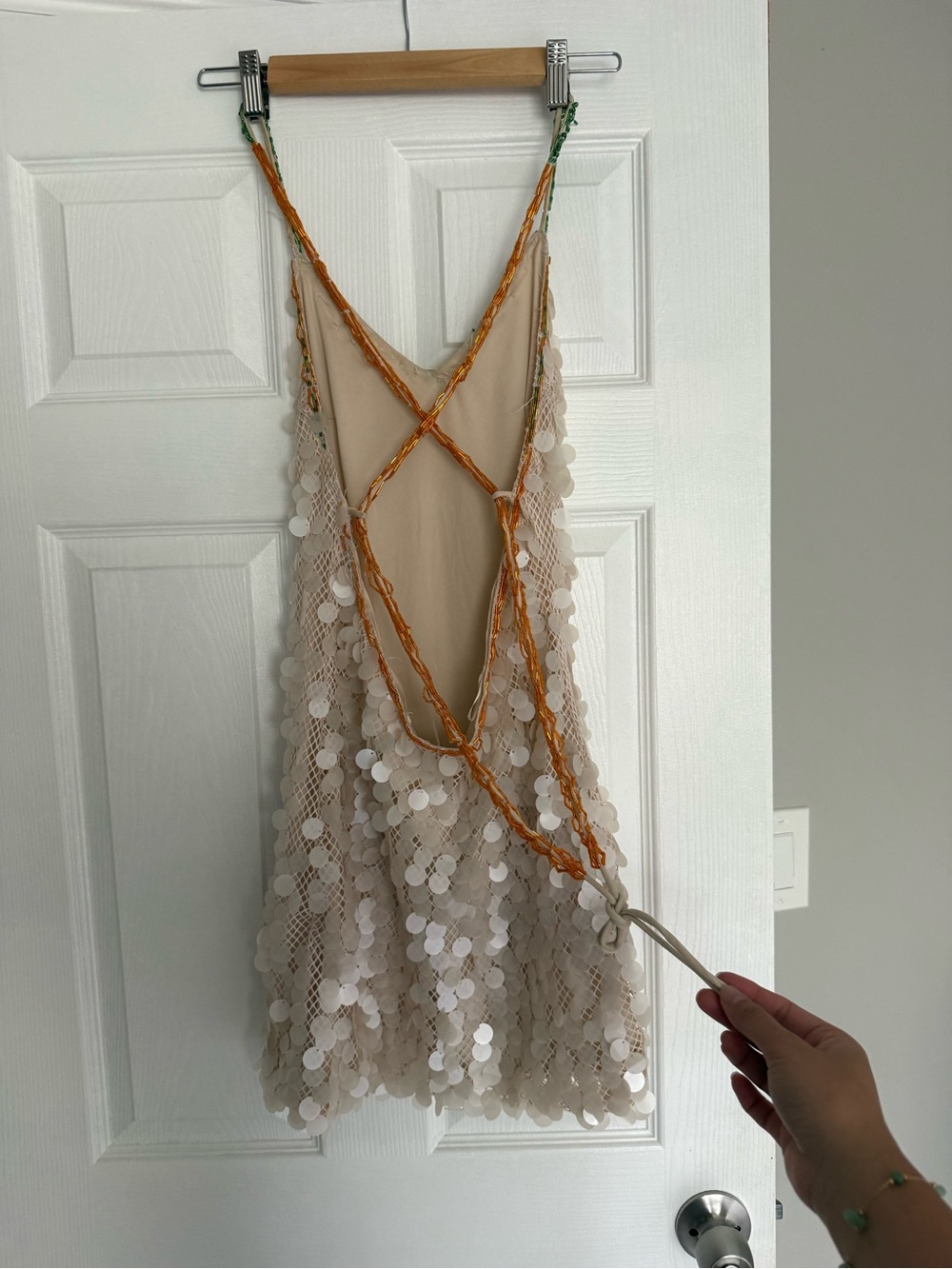 TROPICOQUETA DRESS Beaded Sequin Spaghetti Strap Dress in Nude - Picture 3 of 6